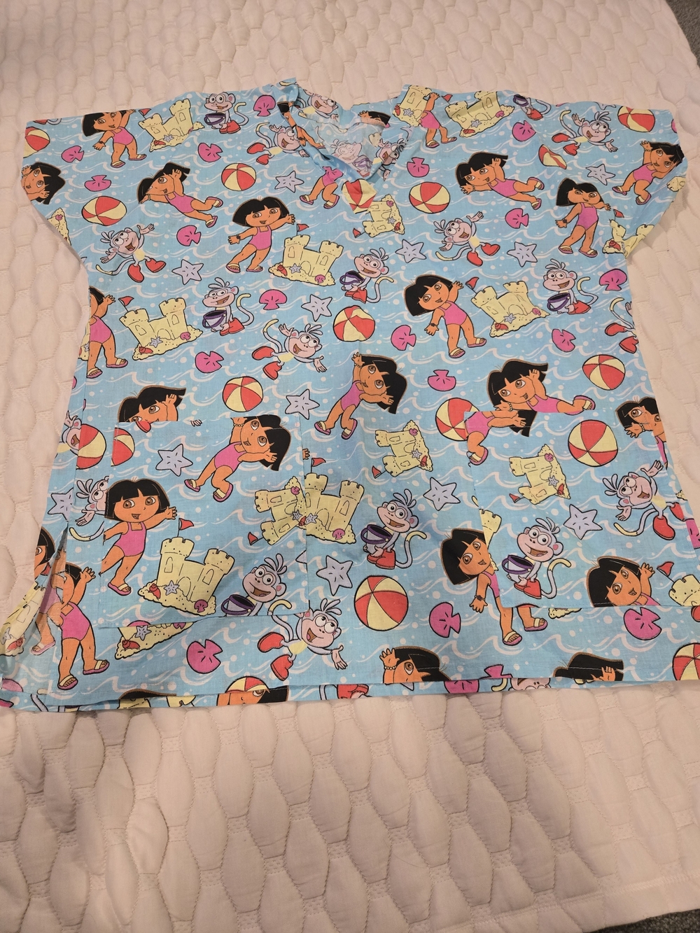 Handmade Dora The Explorer Short Sleeved Scrub Top Blue Printed Plus Size 2x?